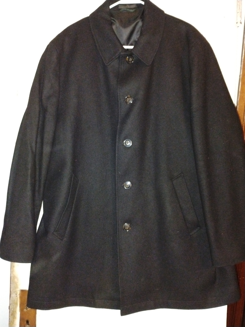 Ralph Lauren Men's Black Wool Blend Overcoat - Classic Button Front